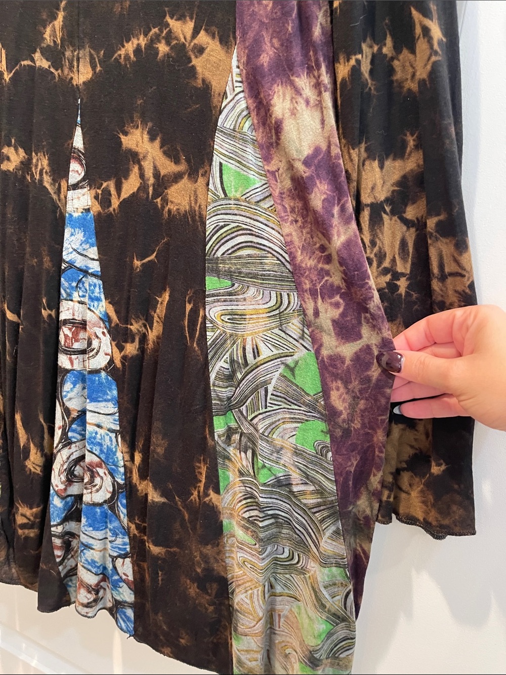 Jayli Black Tunic with Brown Tie-Dye and Blue Pattern Panels - Picture 5 of 5
